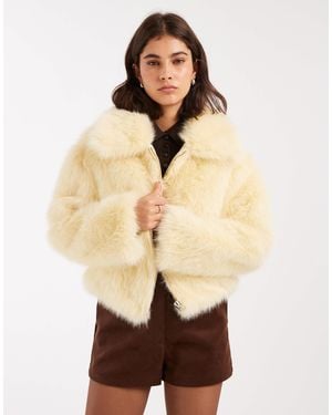 Miss Selfridge Faux Fur Collar Detail Bomber Jacket - Natural