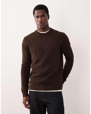 SELECTED 100% Cotton Knitted Crew Neck Jumper - Brown