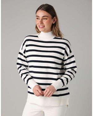 French Connection Oversized High Neck Cosy Striped Long Sleeve Jumper - Grey