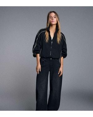 Bershka Petite High-Waist Barrel Jeans - Black