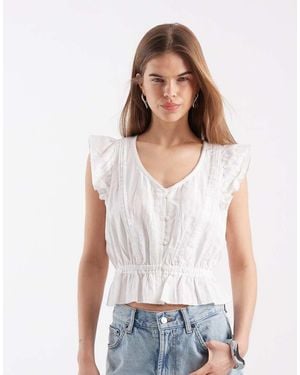 Lee Jeans Camisa De Manga Corta Con Volantes De - Blanco