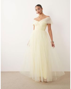 LACE & BEADS Robe longue en tulle à épaules dénudées - citron clair - Neutre