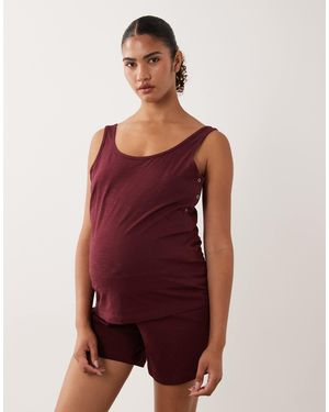 Mama.licious Mamalicious Maternity Cotton Vest With Side Poppers And Shorts Set - Red