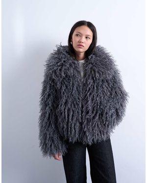 TOPSHOP Bomberjas Van Imitatiebont - Blauw