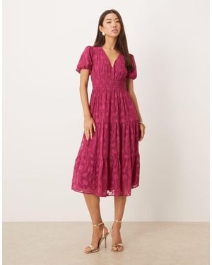 Lovedrobe Short Sleeve Floral Burnout Midi Dress - Pink