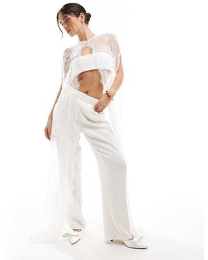 TFNC London Bridal Maxi Lace Cape With Scallop Detail - White