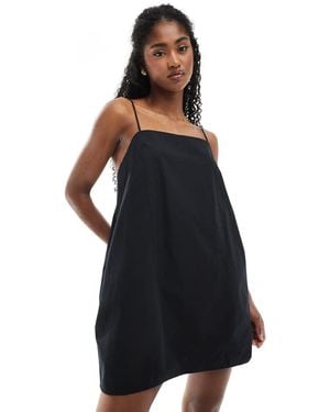 Monki Cotton Poplin Mini Dress With Tie Straps - Black