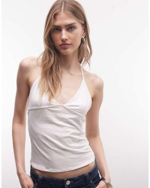 Weekday Slim Strap V Neck Halter Top - White