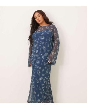 Never Fully Dressed Long Sleeve Mesh Maxi Dress - Blue