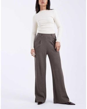 Pieces Cotton Blend Salt And Pepper Wide Leg Tailored Trousers - Natural
