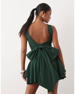 TFNC London Bengaline V Back Bow Detail Skater Mini Dress - Green