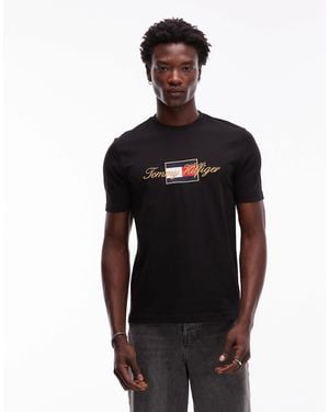 Tommy Hilfiger T-Shirt Mit Logo-Stickerei Und Rundhals - Schwarz