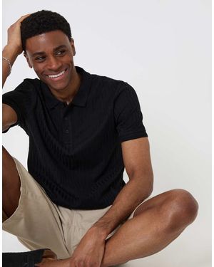 Threadbare Textured Cotton Polo Shirt - Black