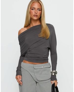 Princess Polly Off-shoulder-top mit raffung, drapierung und fledermausärmeln - Grau