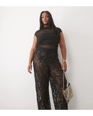 Tfnc Plus Sequin Mesh Wide Leg Trousers - Black