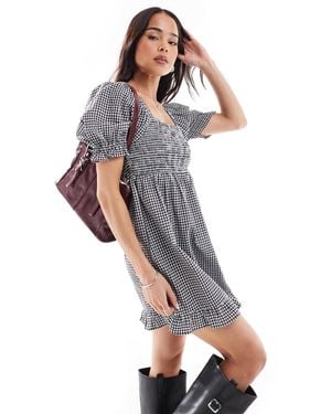 Wednesday's Girl Smock Detail Gingham Mini Dress - Gray