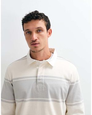 GANT Polo Rugby Con Raya En Contraste En Gris - Blanco
