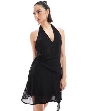 Stradivarius Halterneck Cross Body Mini Dress - Black
