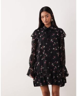Y.A.S Frill Trim Chiffon Mini Dress - Black