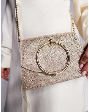 New Look Embellished Stone Ring Handle Clutch Bag - Natural