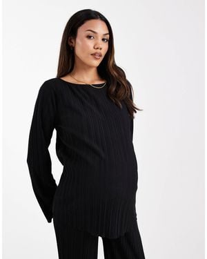 Mama.licious Mamalicious Maternity Long Sleeve Plisse Top Co-ord - Black