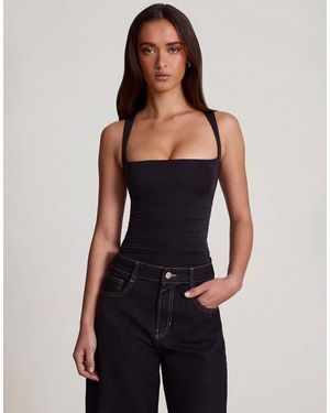 Oh Polly Soft Jersey Square Neck Sleeveless Top - Black