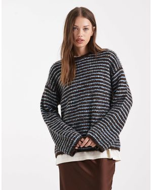 4th & Reckless Exclusive Wool Feel Textured Wide Sleeve Crew Neck Sweater - Grey