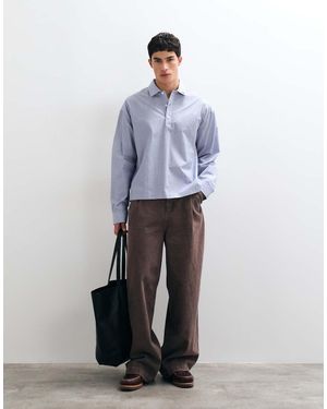 ASOS Boxy Overhead Stripe Shirt With Collar Embroidery - White
