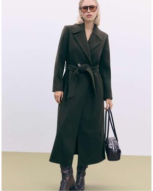 Stradivarius Long Coat With Belt - Green