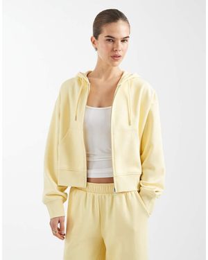 ASOS Cropped Zip Through Brushback Hoodie - Natural