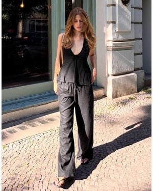 Bershka Halter Top With Linen Tie - Black