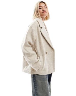 Native Youth Double Breasted Cropped Jas Met Bouclé - Wit