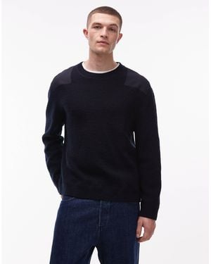 ARKET Pure Wool Patch Crew Neck Knitted Sweater - Blue