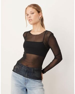 Jdy Long Sleeve Mesh Top - Black
