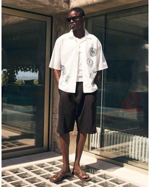 Bershka – superweite bermuda-shorts aus leinen - Schwarz