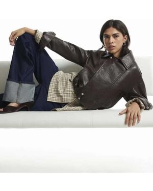 River Island Faux Leather Zip Through Jacket - Black