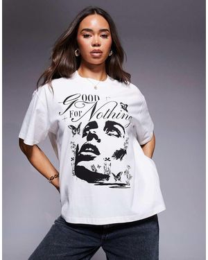 Good For Nothing Graphic Print Oversized T-Shirt - Grey