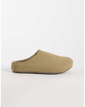 Glamorous Zuecos Marrón Topo Estilo Mules De Antelina-Neutro - Blanco
