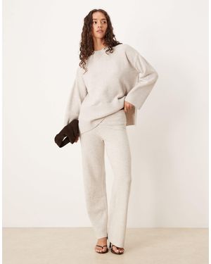 Pretty Lavish Pantalon en maille d'ensemble à taille rabattue - clair - Neutre