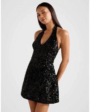 Forever New Structured Embellished Velvet Mini Dress - Black