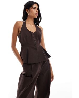 ASOS Linen Blend Tailored Halter Top - Black