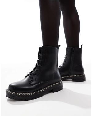 Yours – e bikerstiefel mit schnürung und nahtdetail - Schwarz