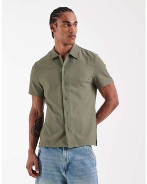 River Island Ribbed Muscle Fit Shirt - Green