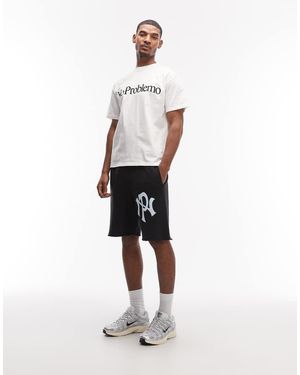 No Problemo Cotton Rich Premium Sweat Shorts With Nyp Logo - White