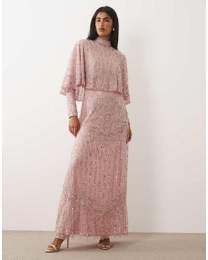 Beauut Embellished Cape Detail Maxi Dress - Pink