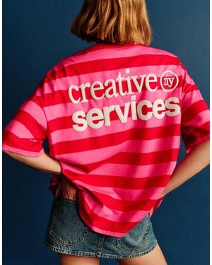 Pull&Bear Striped Short Sleeve T-shirt - Red