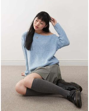 Miss Selfridge Maglione Pallido Vestibilità Comoda Asimmetrico Con Spalla Scoperta - Blu