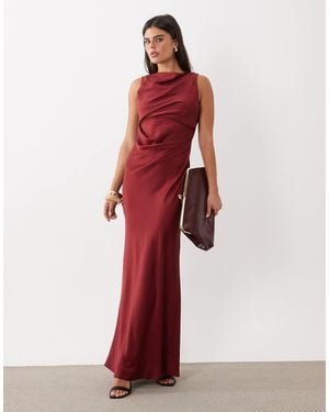 ASOS Satin Drape Bodice Maxi Dress With Cowl Back Detail - Red