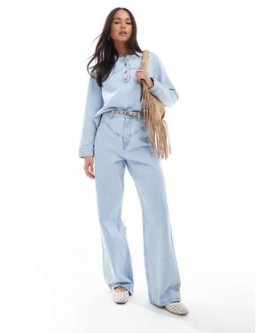 ASOS Jean droit avec surpiqûres style western - délavé - Bleu