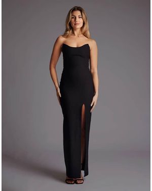 Vesper Strapless Bodycon Maxi Dress With Thigh Split - Grey